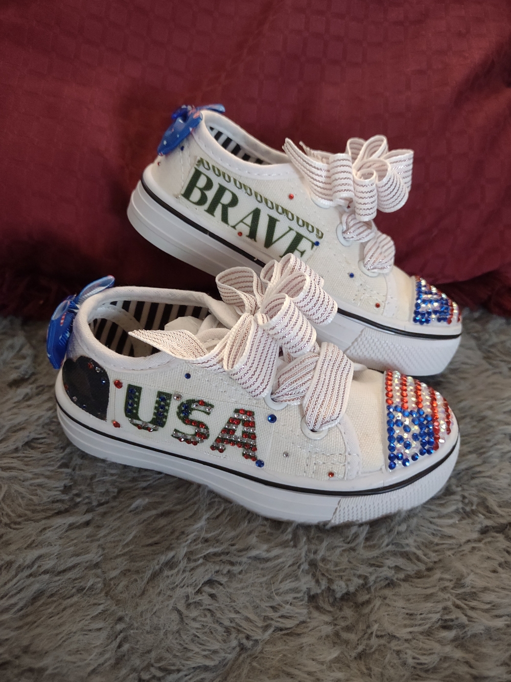 Custom Rhinestone USA Army Embellished Canvas Sneakers